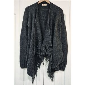 HOLLISTER Wool Knit Long Sleeve Warm Gray Fringe Cardigan Sweater Size Medium